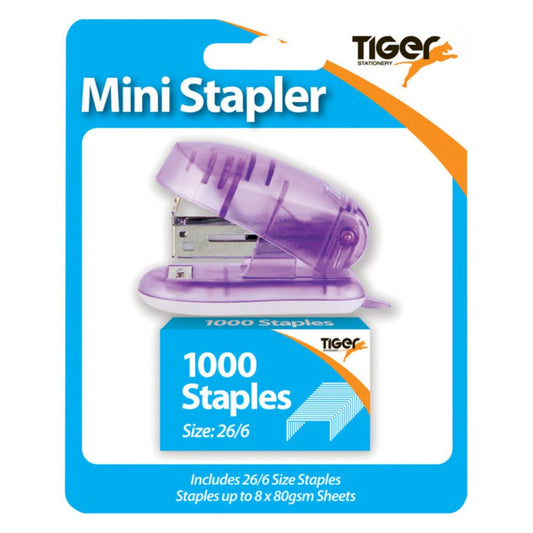 Mini 26/6 Stapler & 1000 Staples - Assorted Colour