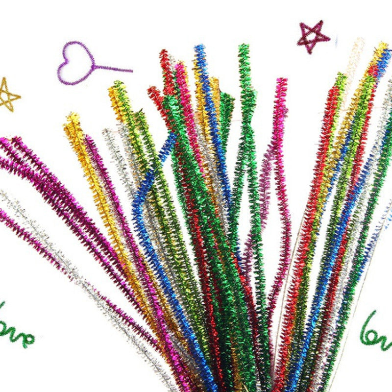 Pack of 100 Assorted Glitter Chenille Stem Pipe Cleaners 0.6 x 30cm
