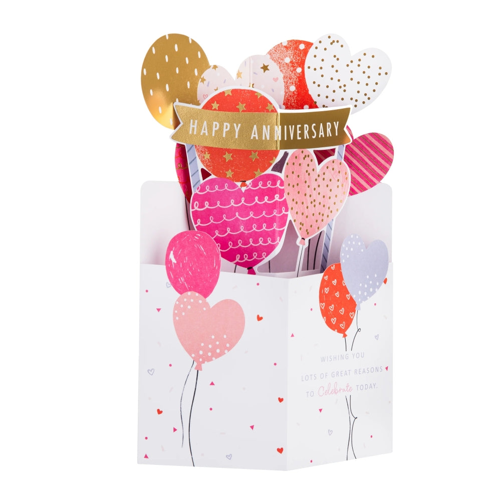 3D Pop-Up Heart Balloons Design Anniversary Card