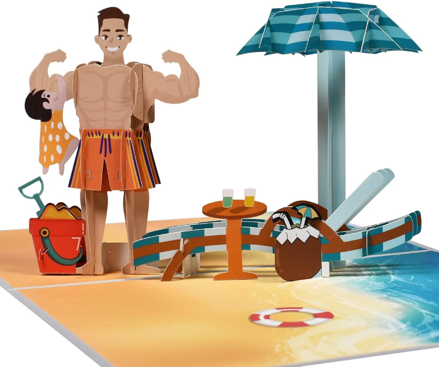My Dad My Hero Beach Scene 3D Pop Up Greeting Card - Father's Day Birthday Thank You