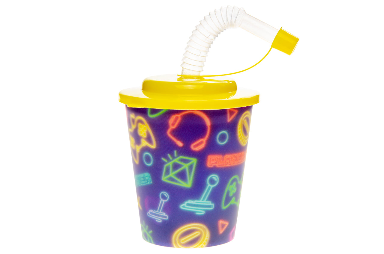 Pack of 12 Gamer 3D Cups With Straw and Lid