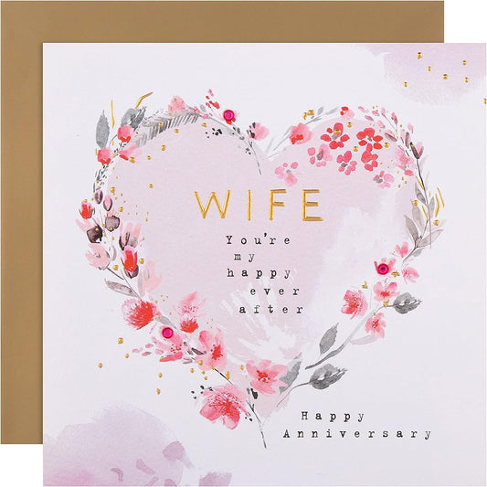 Contemporary Floral Heart Design Wife Anniversary Card