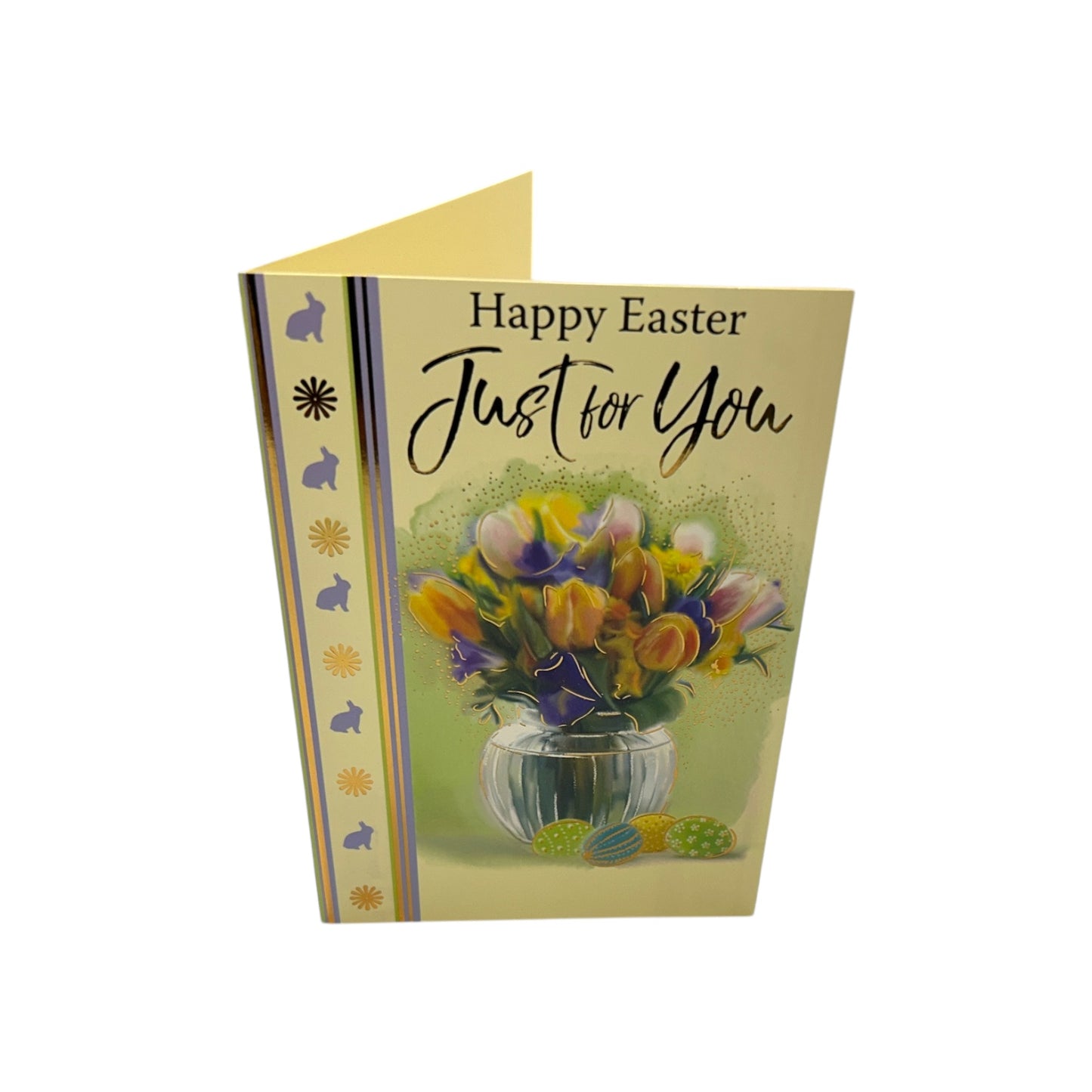 Flower Pot And Colourful Eggs Design Open Easter Card