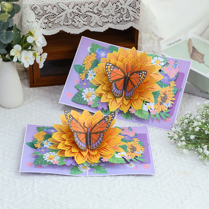 Butterfly on Sunflower 3D Pop Up Greeting Card - Mother's Day Birthday Anniversary