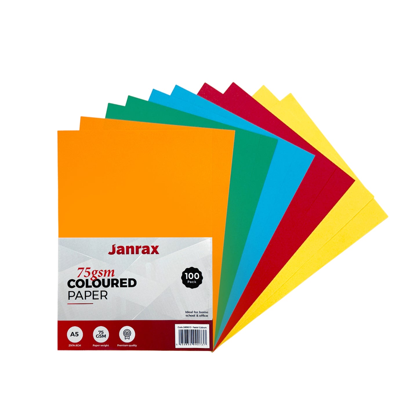 Pack of 500 A5 Assorted Primary Coloured Paper 75gsm Sheets