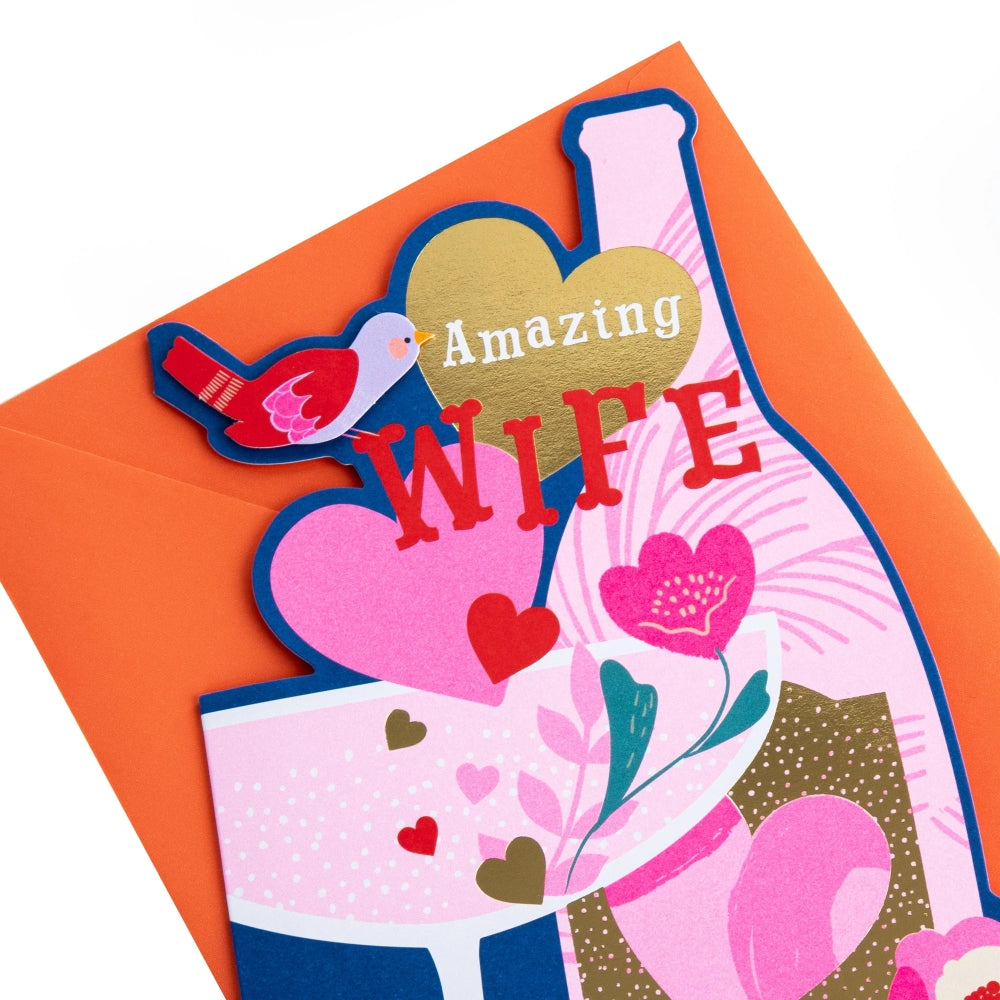 Pink Champagne Bottle Design Wife Birthday Card