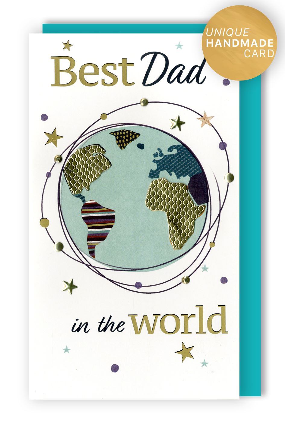 Best Dad in The World Golden Globe Hand-Finished Embellished Father's Day Card