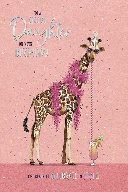 Party Giraffe Sipping Cocktail with Foil Details Special Daughter Birthday Card