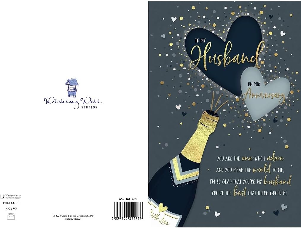 Champagne, Bubbles and Sentiment Verse Husband Anniversary Card