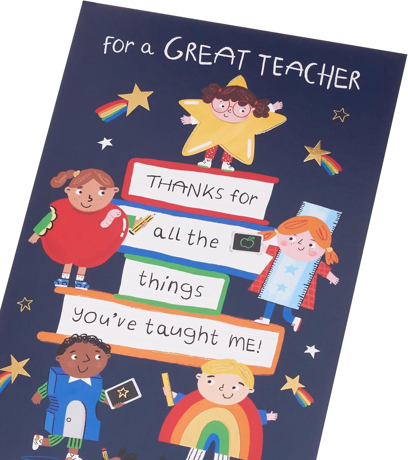Characters & Stacked Books Design Teacher Appreciation Card