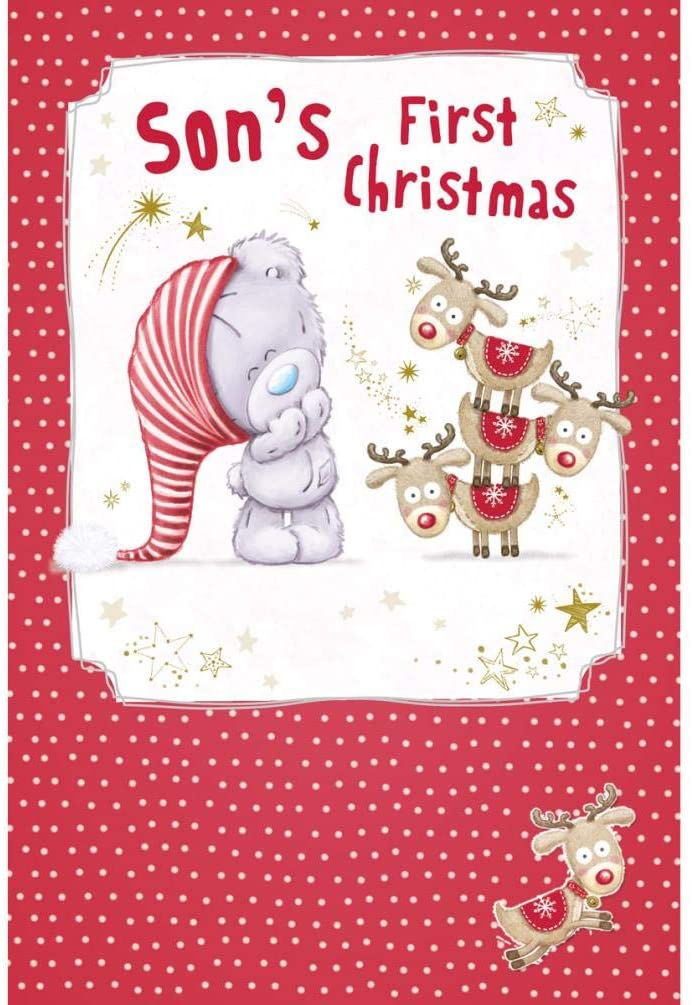 Tatty Teddy In Night Cap With Reindeer Design Son's First Christmas Card