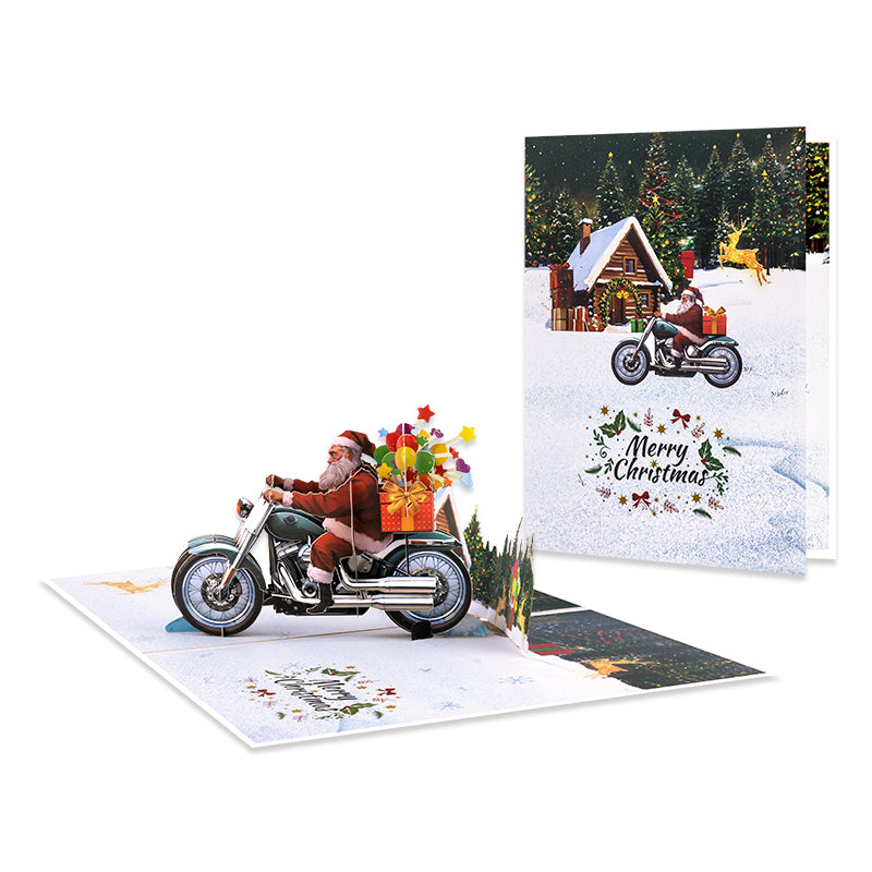 Santa on Wheels 3D Christmas Motorcycle Pop Up Card