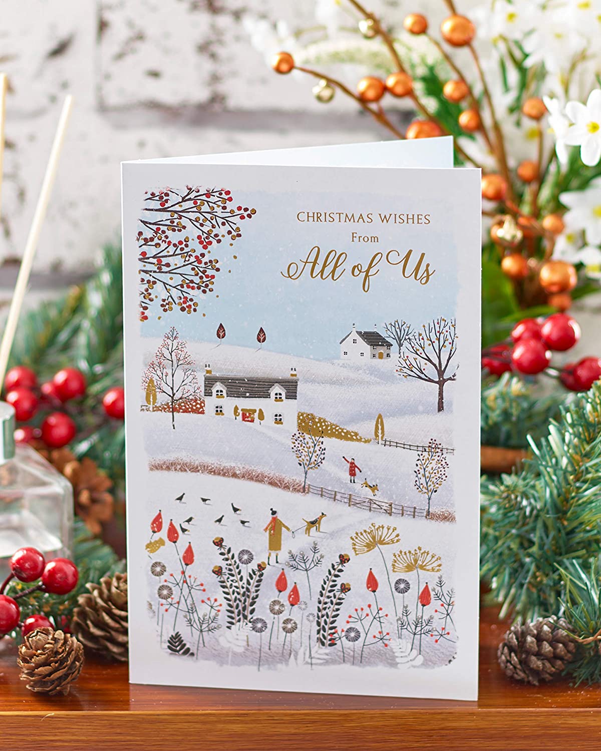 From All of Us Christmas Wishes Beautiful Winter Scene Design Christmas Card