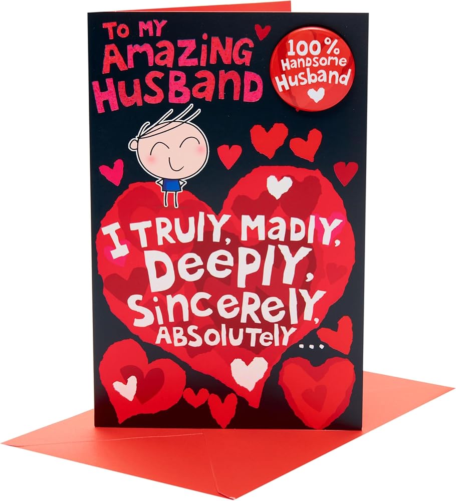 Funny 100% Handsome Husband Valentine's Day Card with Badge
