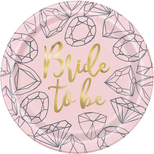 Pack of 8 Pink Diamond Bachelorette Party Round 9" Dinner Plates