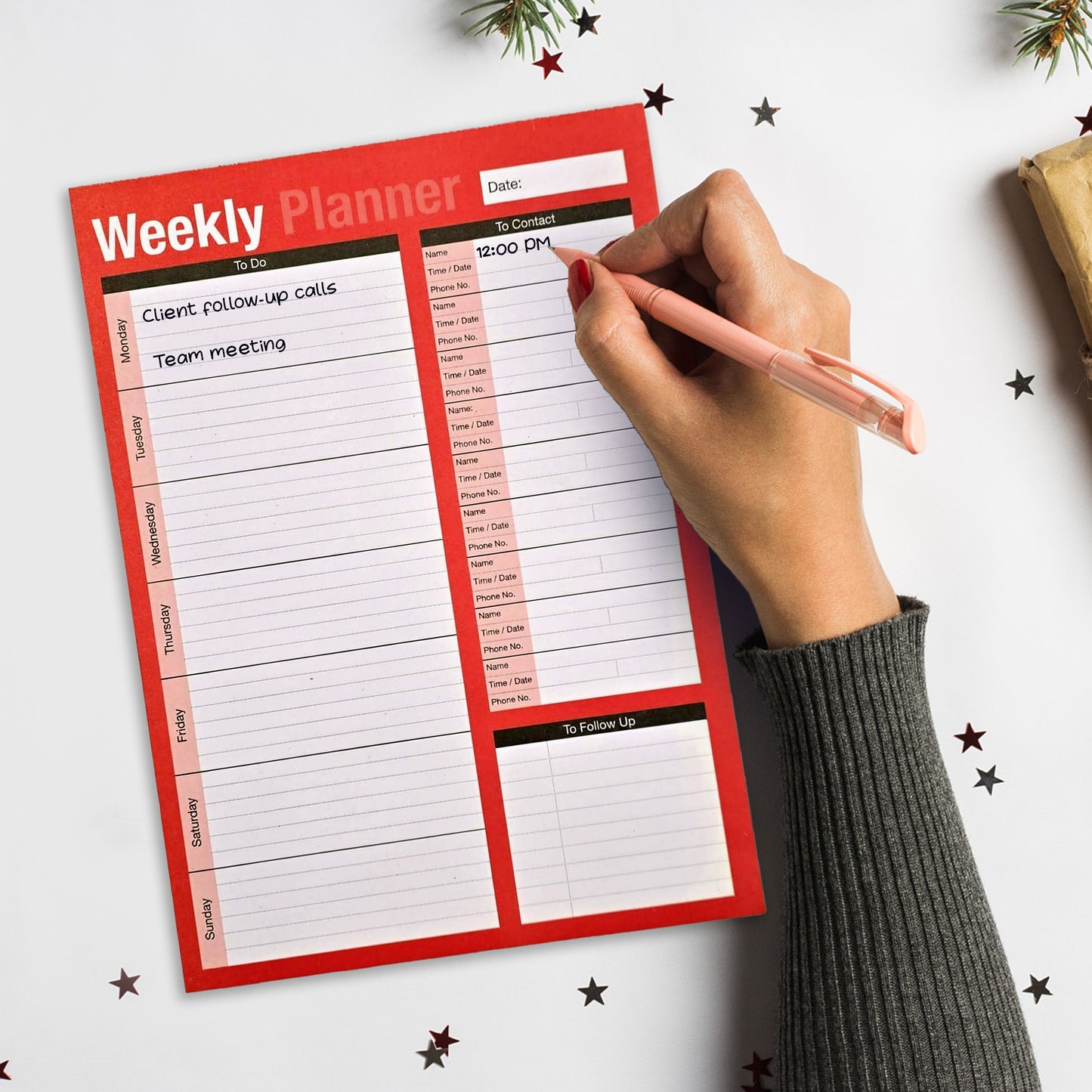 A4 Undated Week to View Desk Planner – 52 Tear‑Off Sheets Weekly To‑Do & Contact Pad