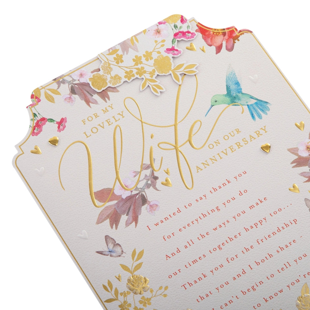 Pink Traditional Floral Design with Heartfelt Verse Wife Anniversary Card