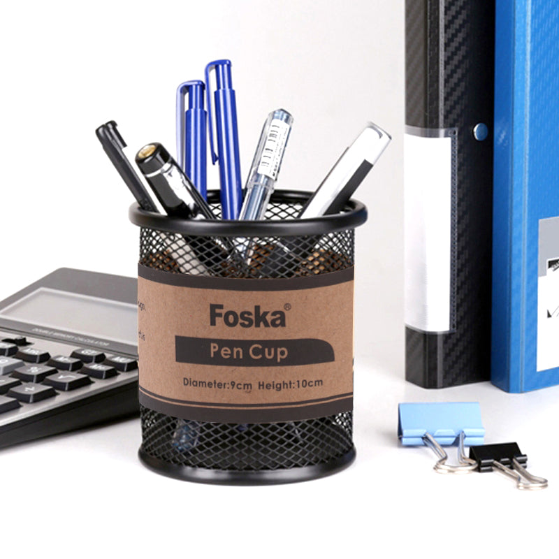 Pack of 4 Black Wire Mesh Desk Pen Pot 9 x 10cm