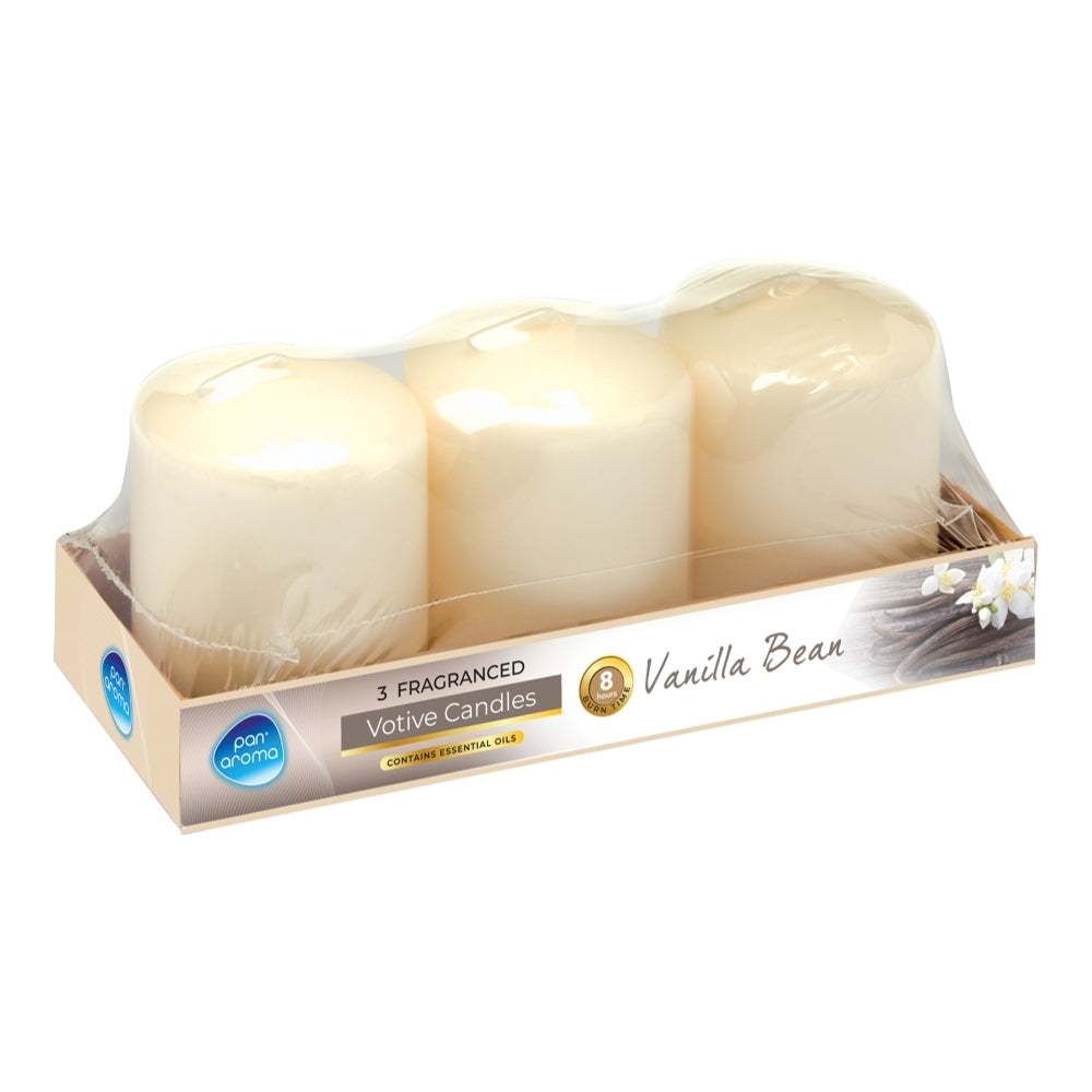 Set Of 3 Vanilla Bean Fragrance Votive Candles