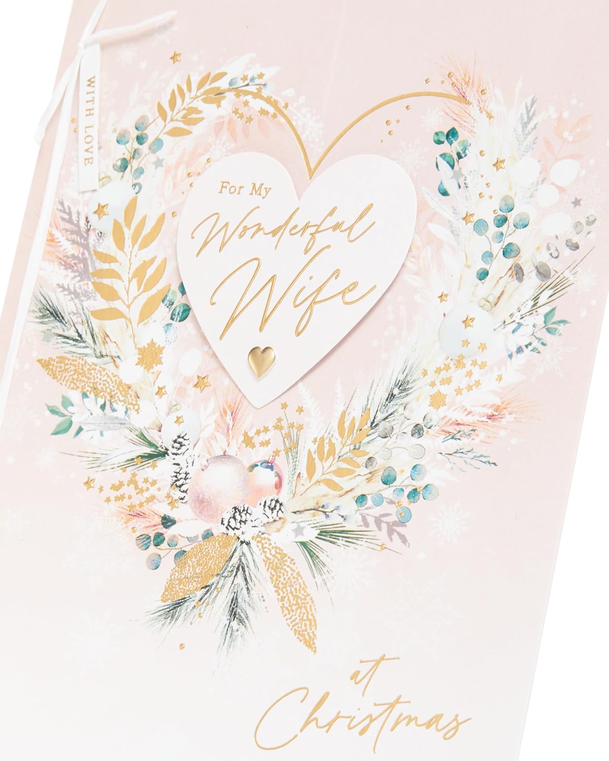 Pink Foliage Heart Wreath Design Wife Christmas Card