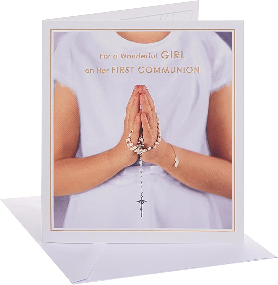 Girl with Rosary Design Communion Congratulations Card