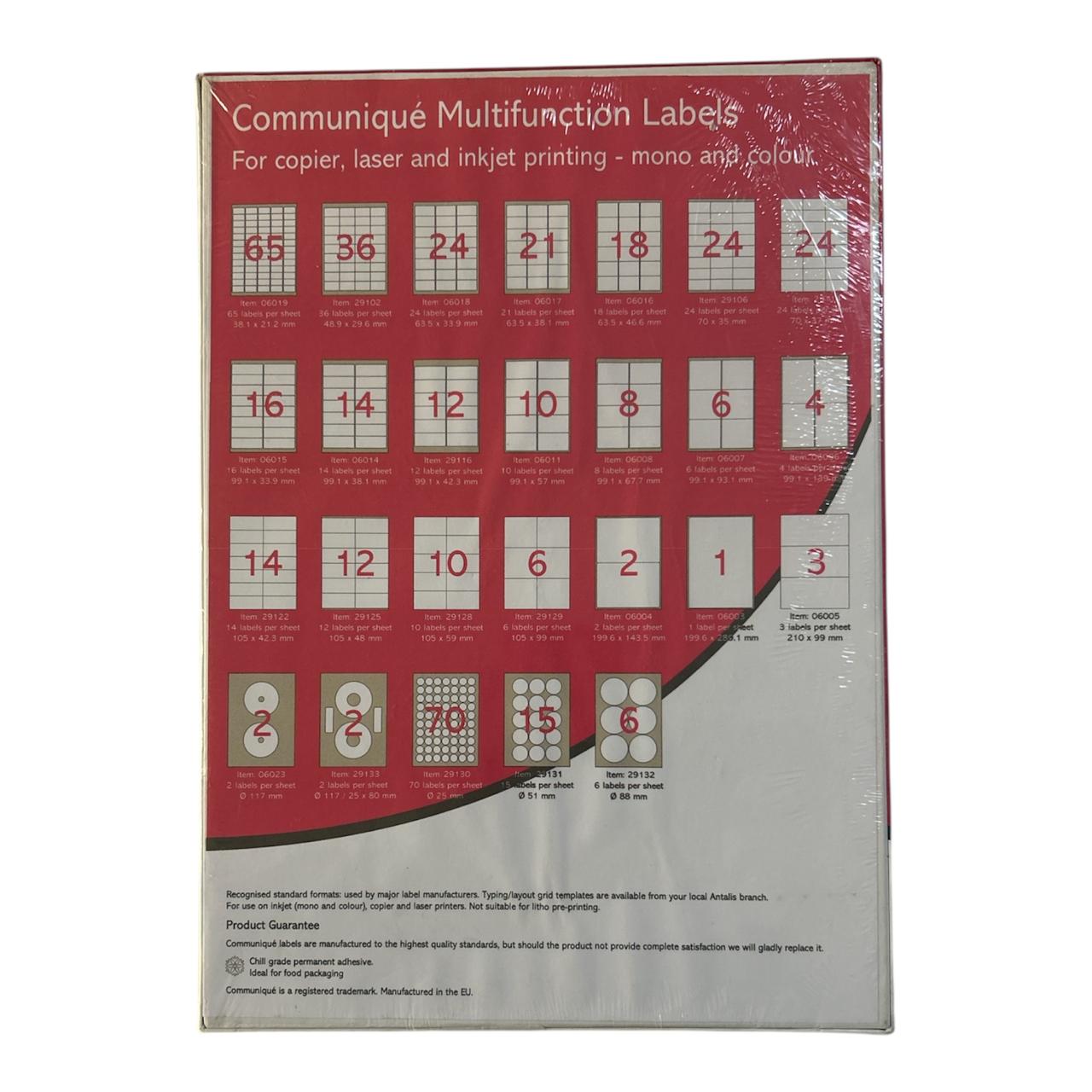 Communique multifunction Self-Adhesive Square Labels 99.1 × 93.1mm – 6 per A4 Sheet (600 Labels)
