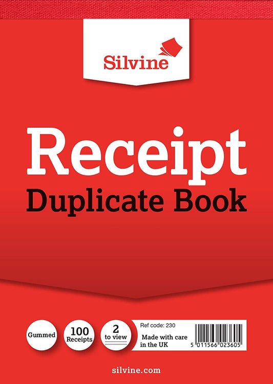 Silvine Duplicate Cash Receipt Book Gummed 50 Sheets