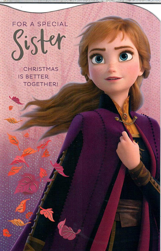 Special Sister Frozen Disney Princess Anna Glitter Christmas Card 
