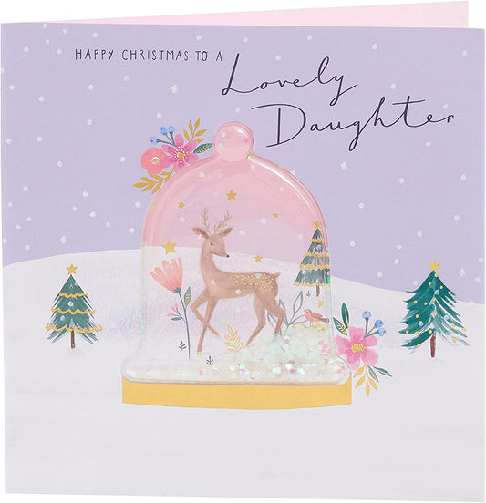 Cute Design Reindeer and Snow Globe Lovely Daughter Christmas Card