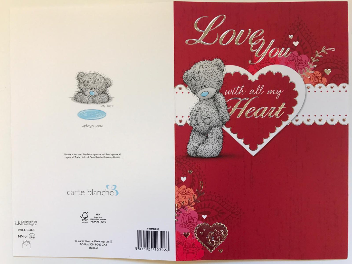 Love You Me to You Bear Valentines Day Card