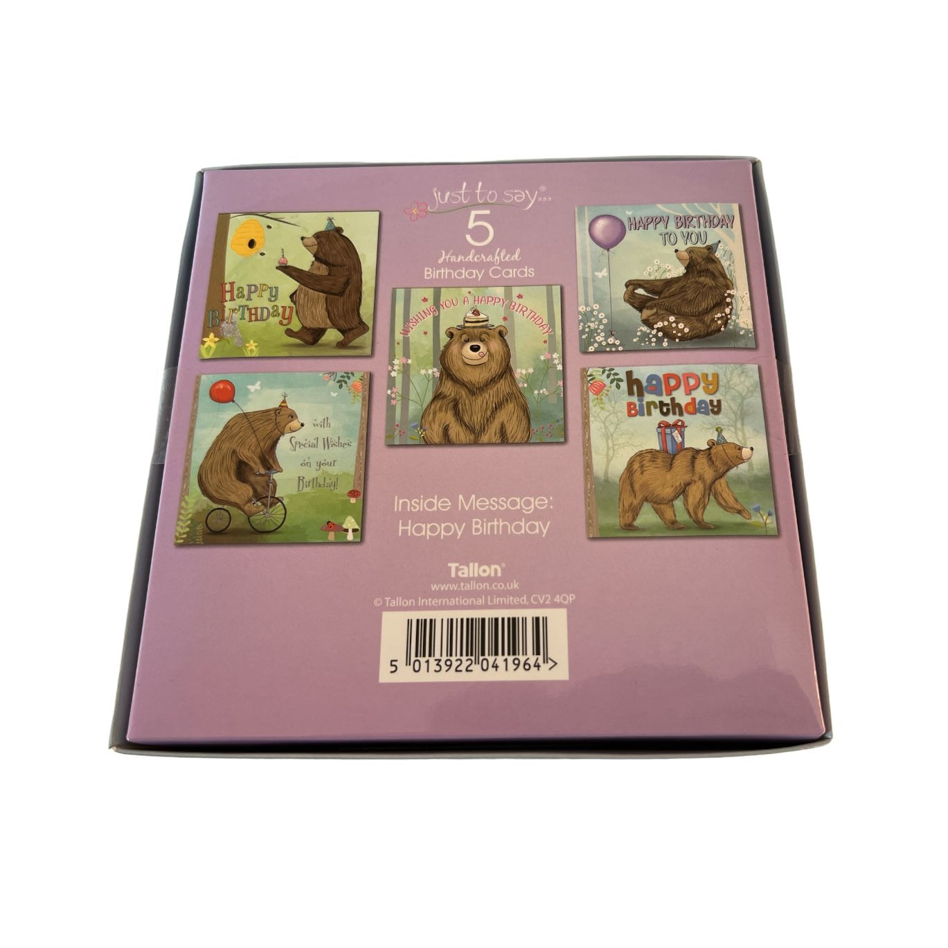 Just To Say Hand Made Lux Teddy Birthday Cards (Box of 5)