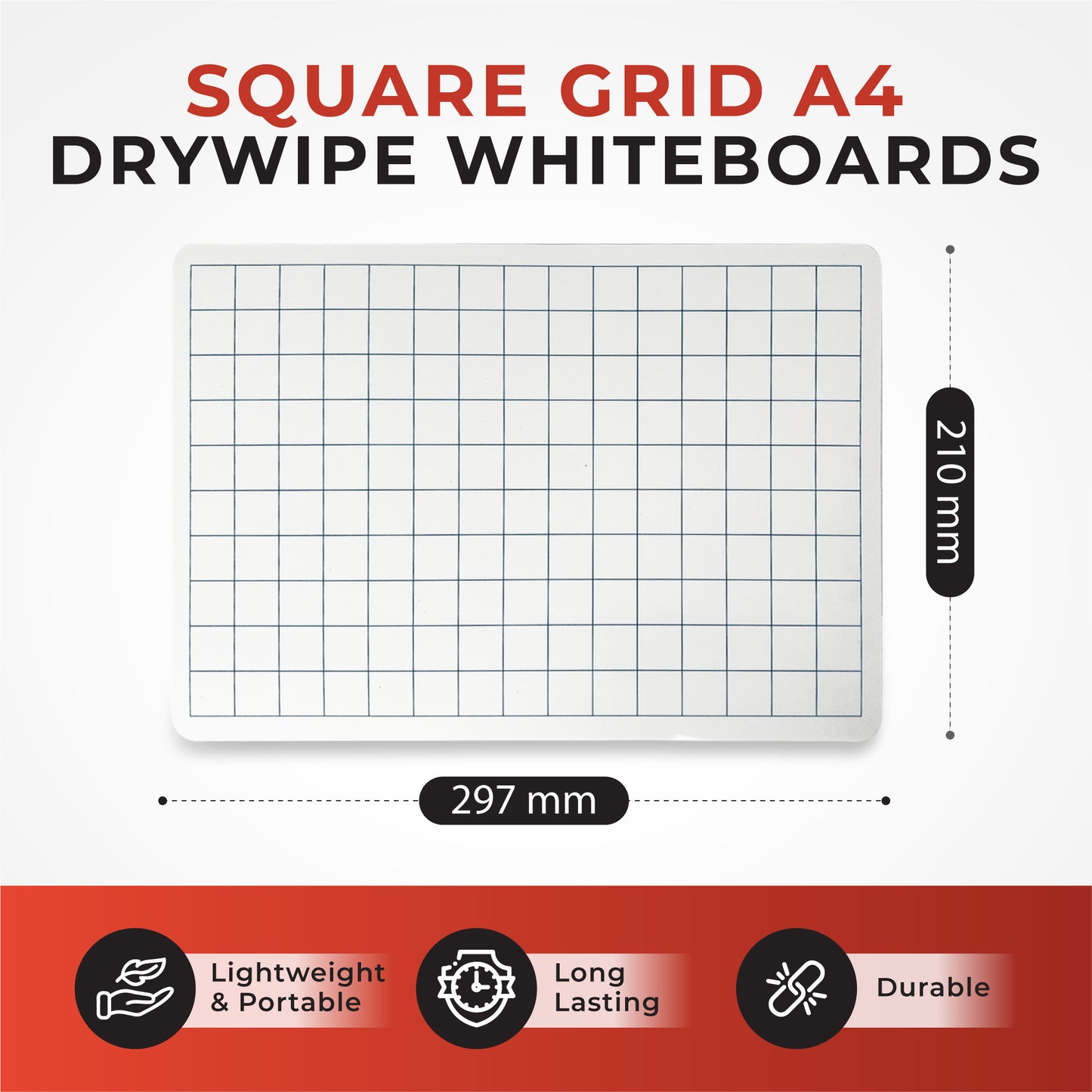 Pack of 72 Square Grid A4 Drywipe Whiteboards
