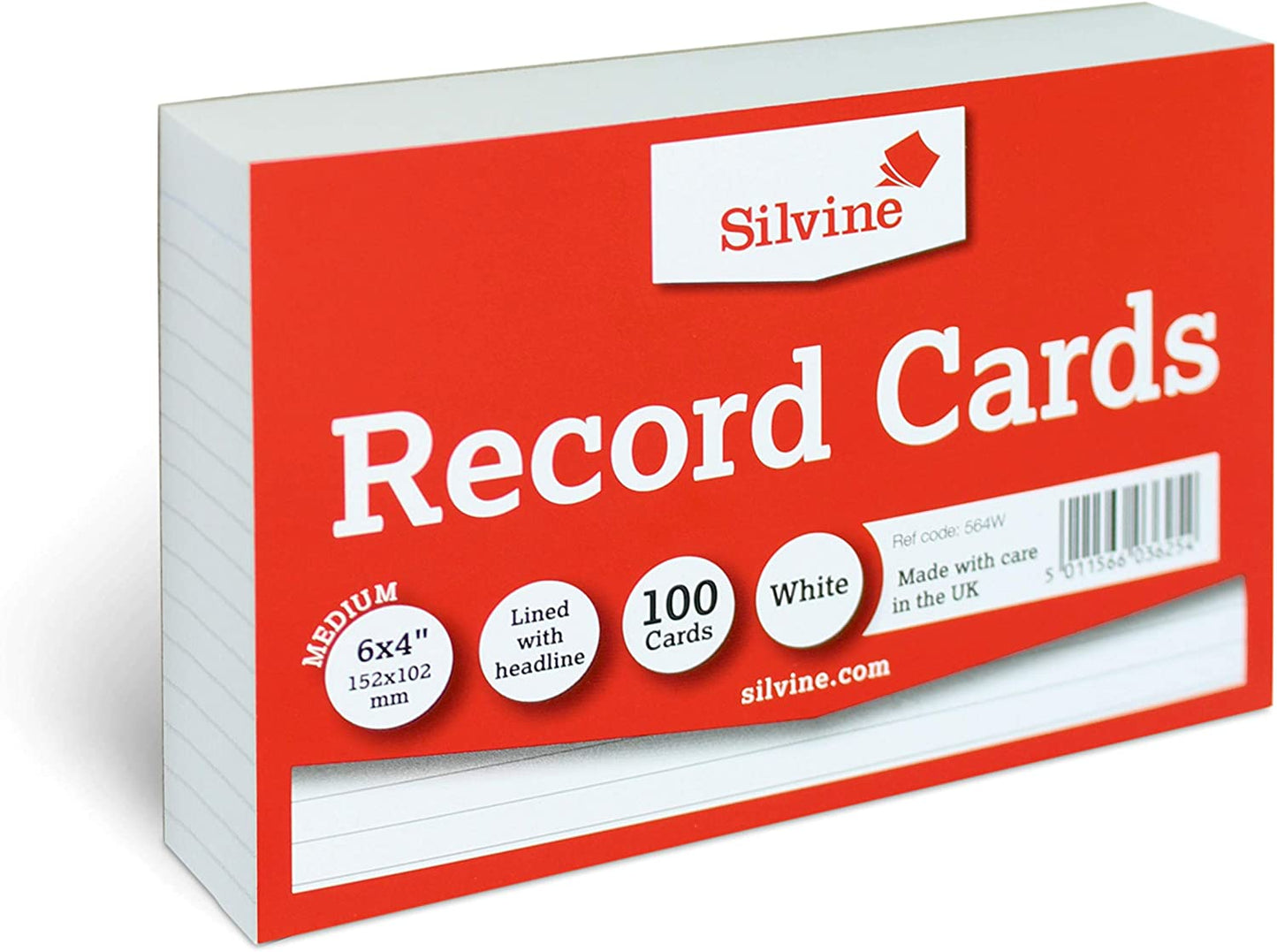 Pack of 100 6 x 4" Feint Ruled White Record Cards
