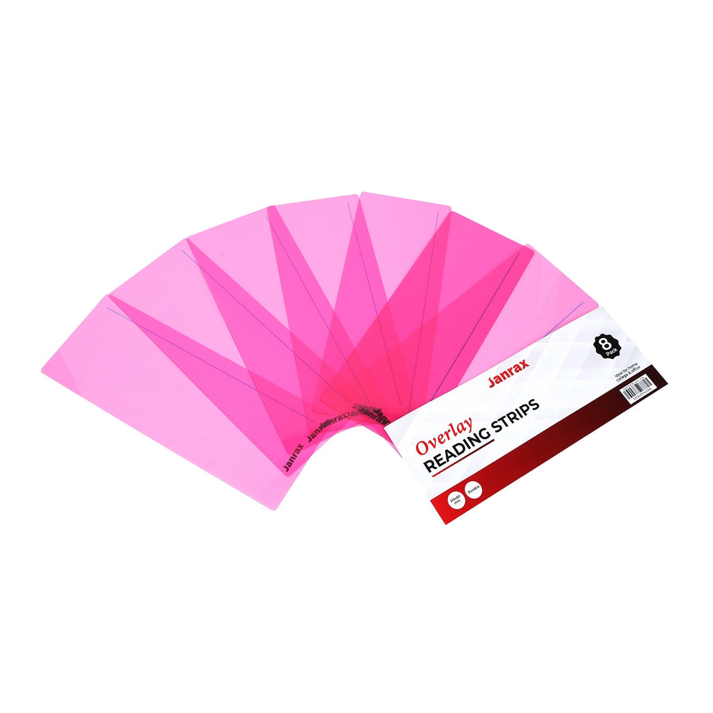 Pack of 24 Pink 210x80mm Dyslexia Overlay Reading Strips – PET Material, Rounded Corners