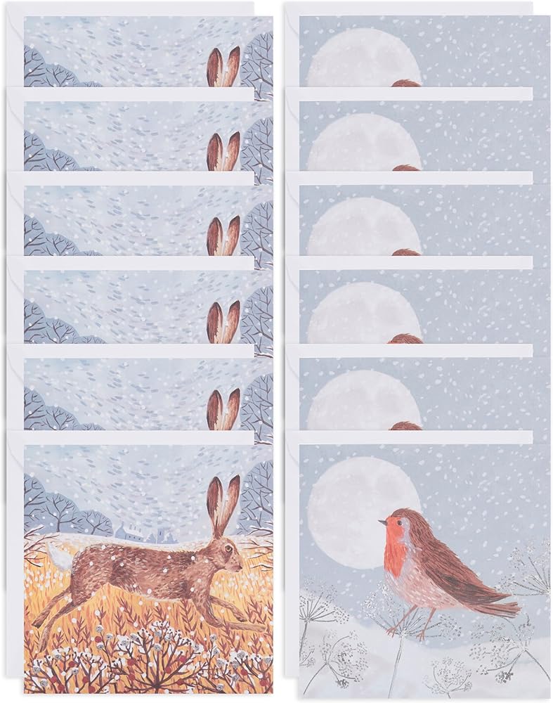 2 Artistic Animal Designs Multipack of 12 Christmas Cards for Him/Her/Friend