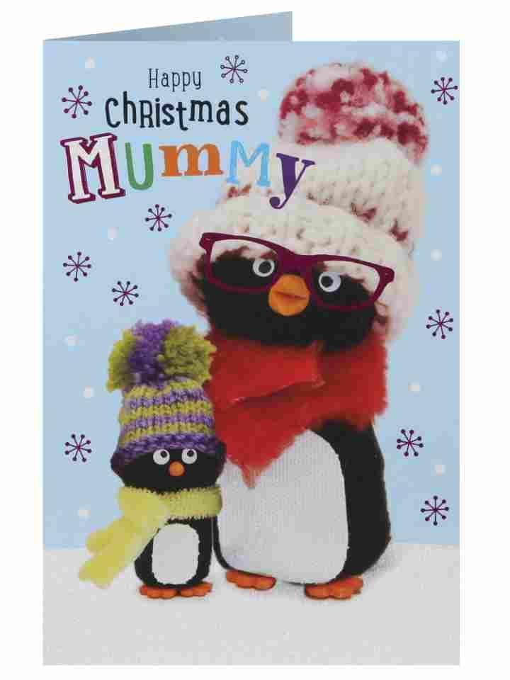 Mummy Christmas Card Penguins In Woolly Hats