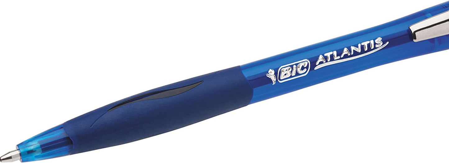 Pack of 12 Bic Atlantis Premium Medium Blue Ballpoint Pens