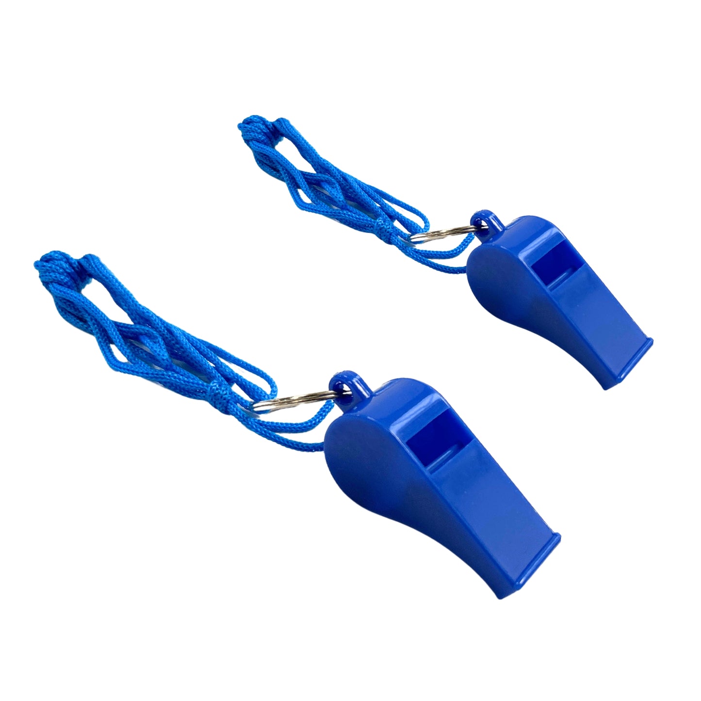 Pack of 100 Blue Plastic Whistles with Lanyard Neck Cord