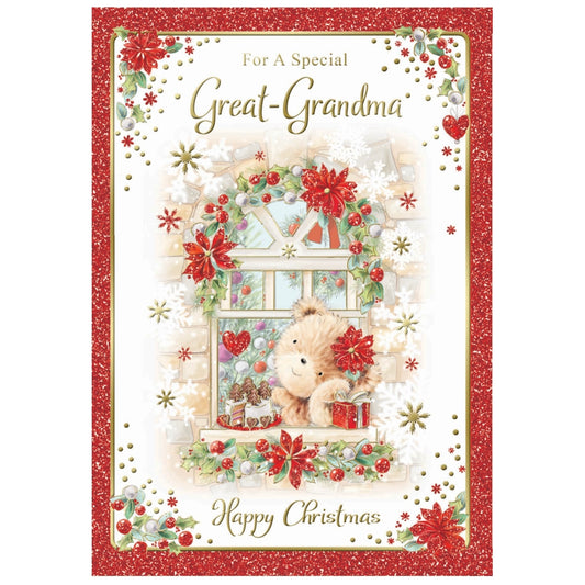 For a Special Great Grandma Bear At Window Design Christmas Card