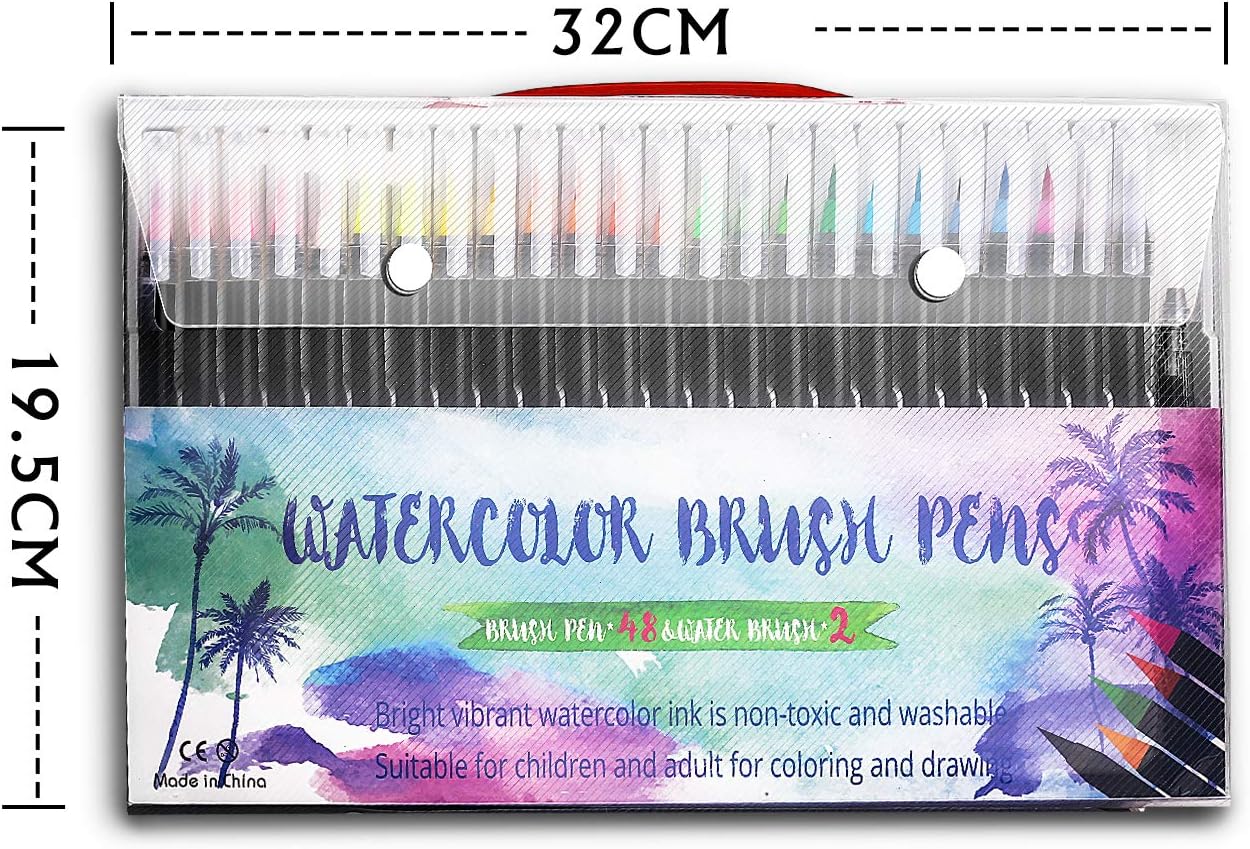 Pack of 48 Washable Water Colour Brush Tip Pens