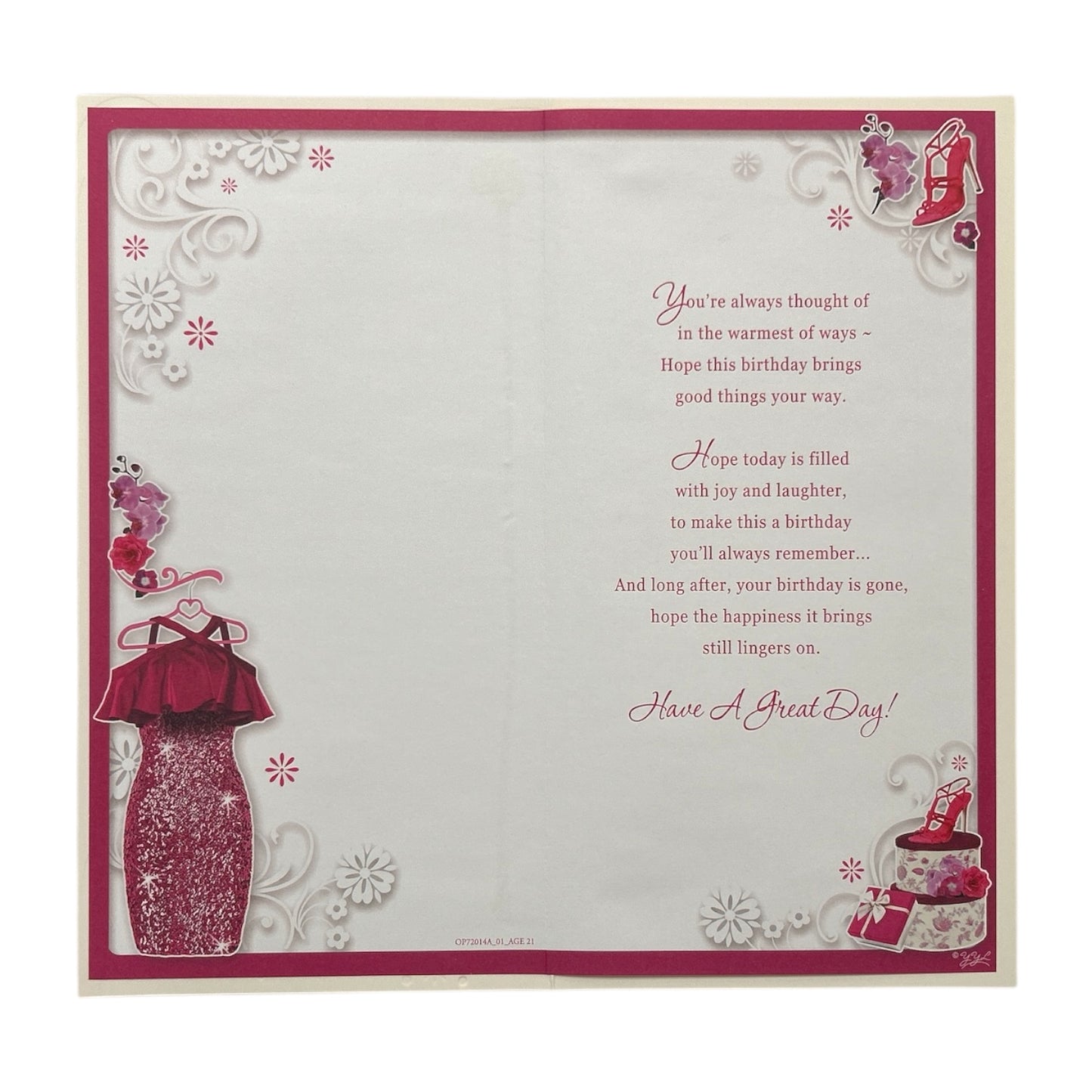 Age 21 Pink Dress and Sandals Design Floral Opacity Birthday Card