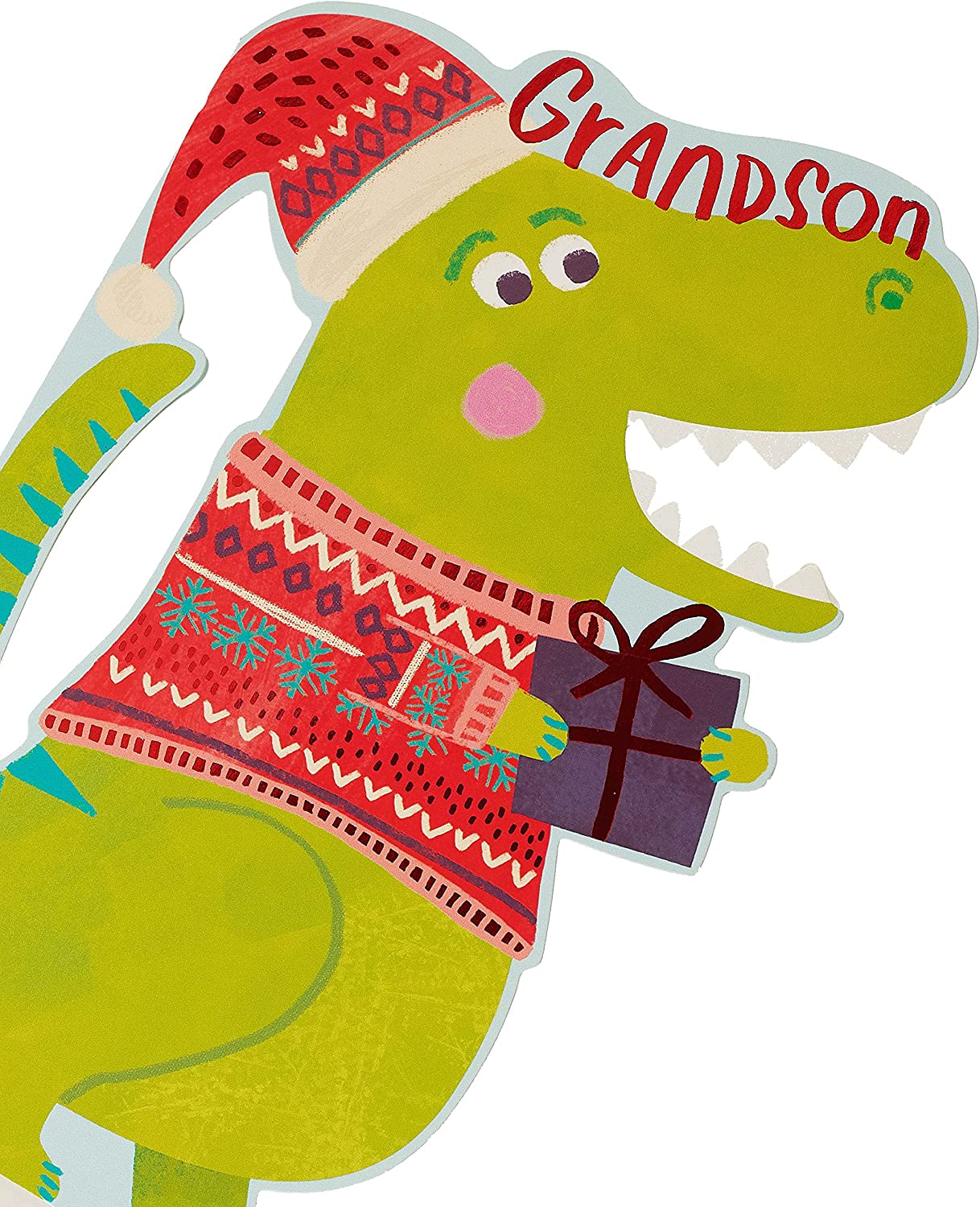 Dinosaur T Rex in Jumper Grandson Christmas Card