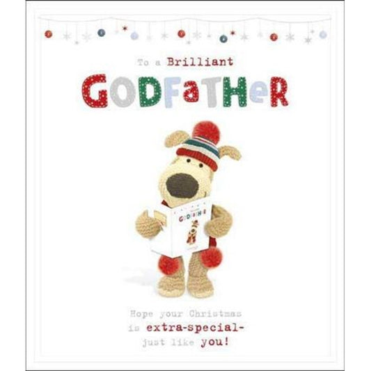 To A Brilliant Godfather Boofle Holding Book Design Christmas Card 