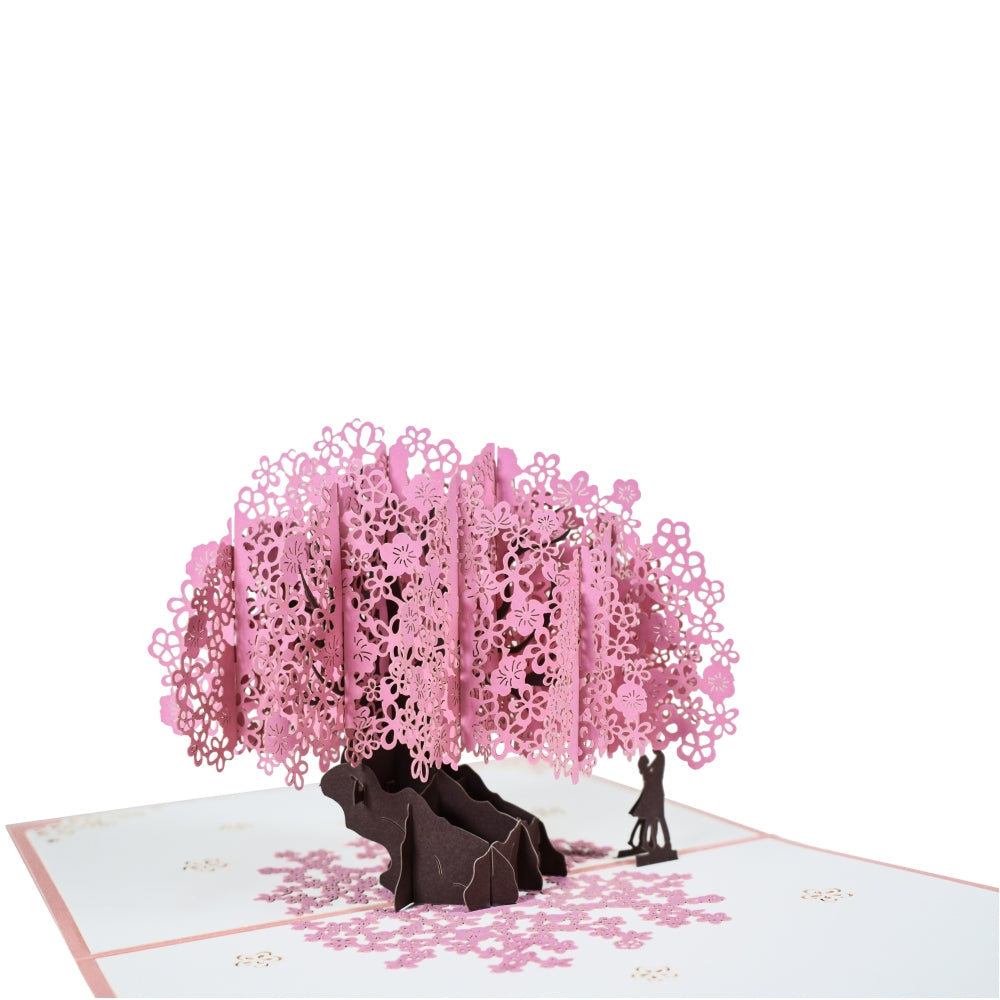 Pink Cherry Blossom Tree With Couple 3D Pop Up Greeting Card