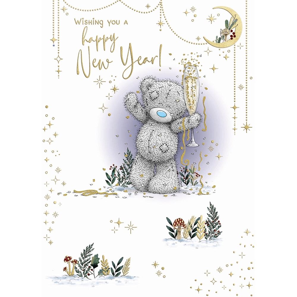 Bear with Champagne Glass New Year Card