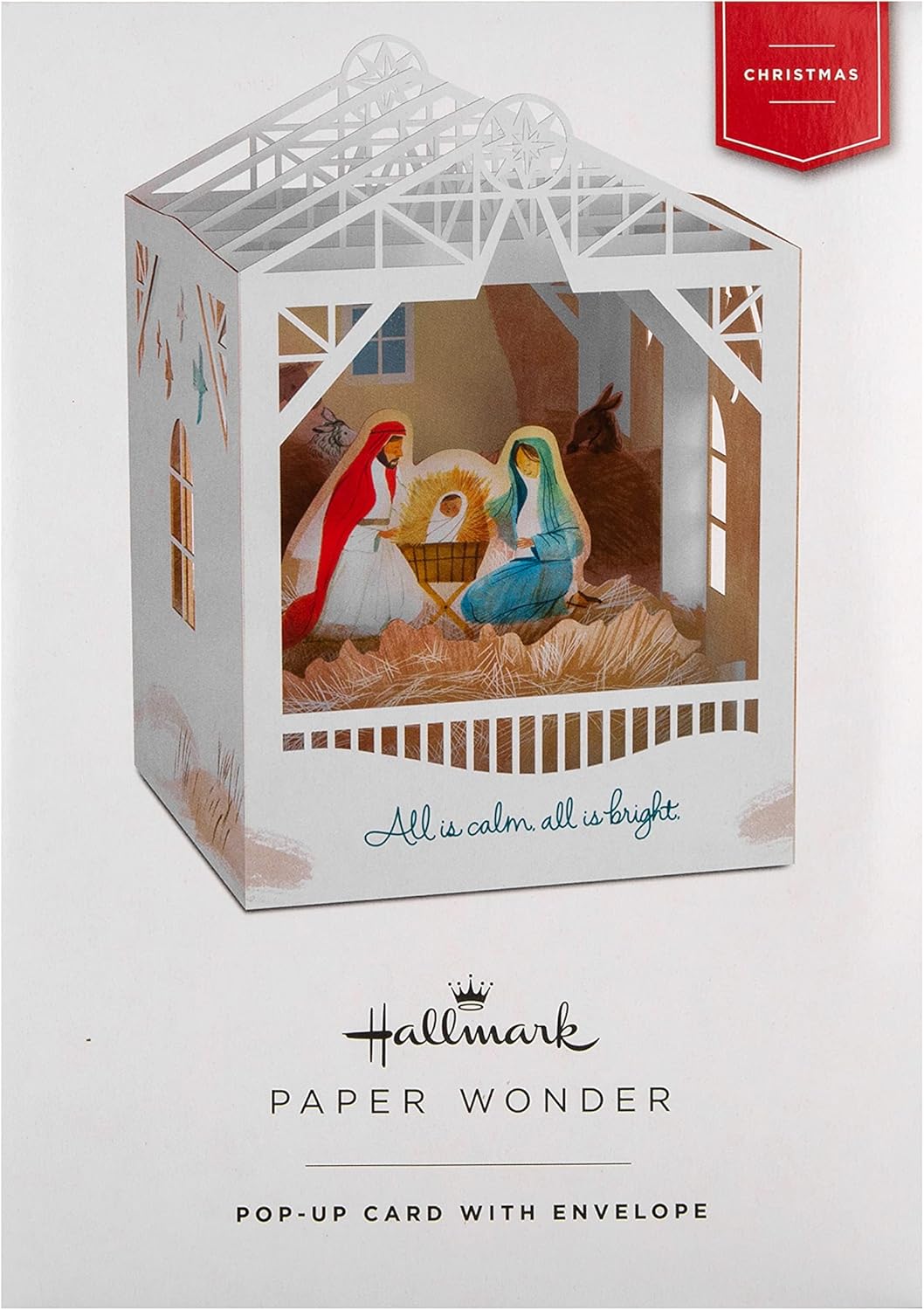 Traditional 3D Pop-Up All is Calm Nativity Scene Design Christmas Card