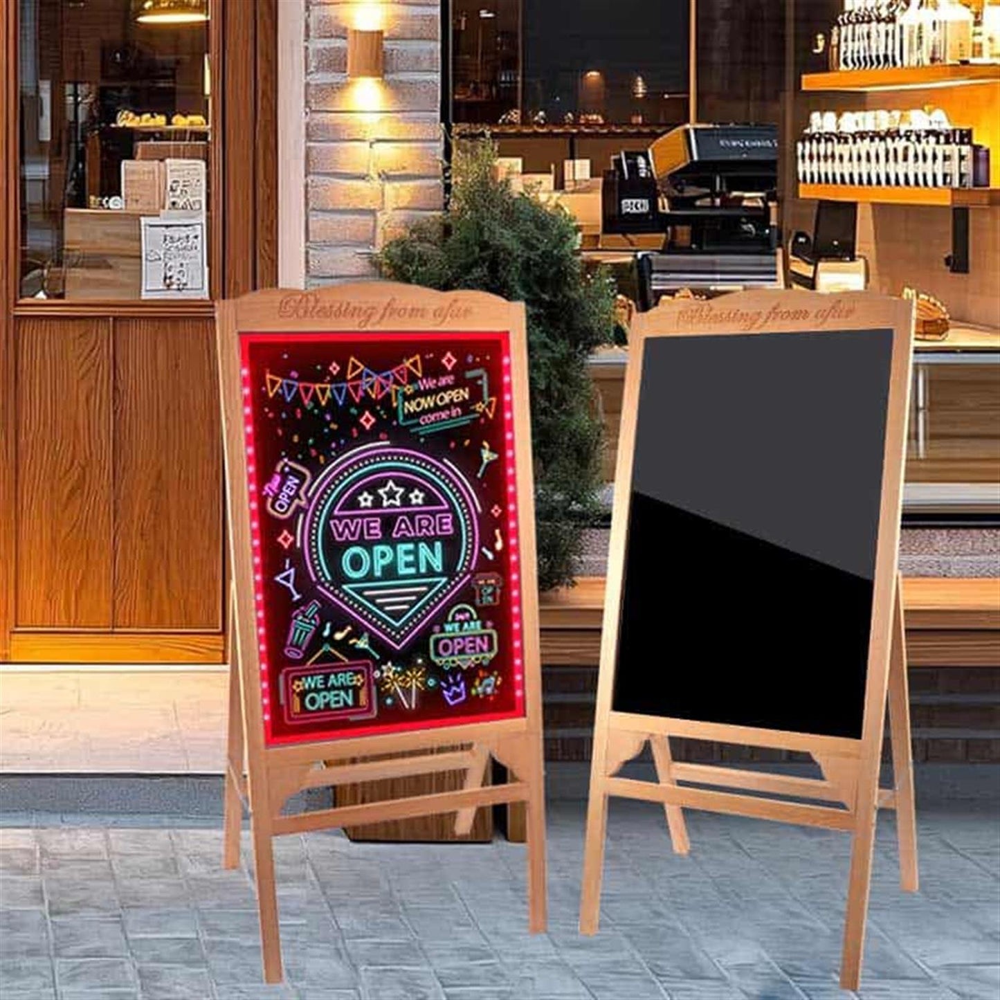 Pine Wood LED Message Board – 70×50 cm Writing Display with Tempered Glass Panel