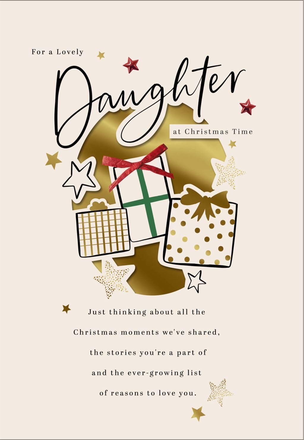 Festive Design with Presents and Stars Daughter Christmas Card