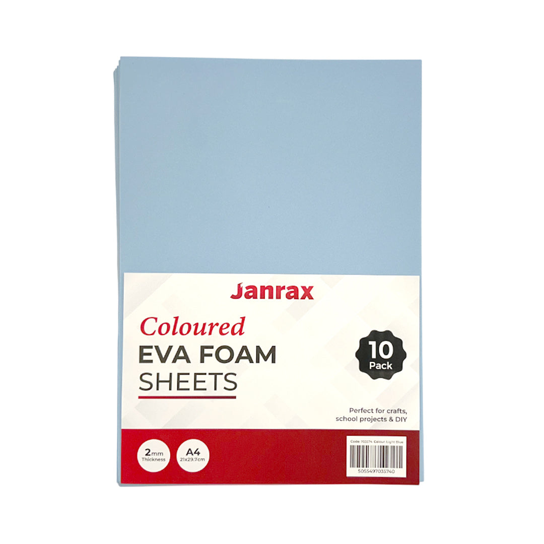 Pack of 10 A4 Light Blue Coloured Eva Foam Sheets