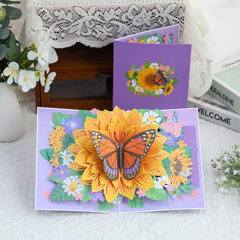 Butterfly on Sunflower 3D Pop Up Greeting Card - Mother's Day Birthday Anniversary